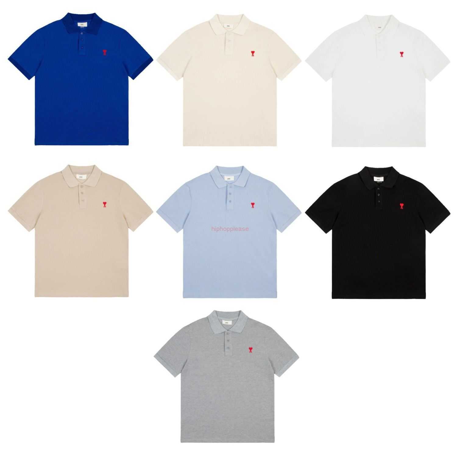 

Ami Designer Fashion Clothing Tees Tshirts Top Level Version Ami Short Sleeved Polo Shirt Summer Pure Cotton Breathable Small Heart a Embroidered Lapel Business Hal, 3310 white