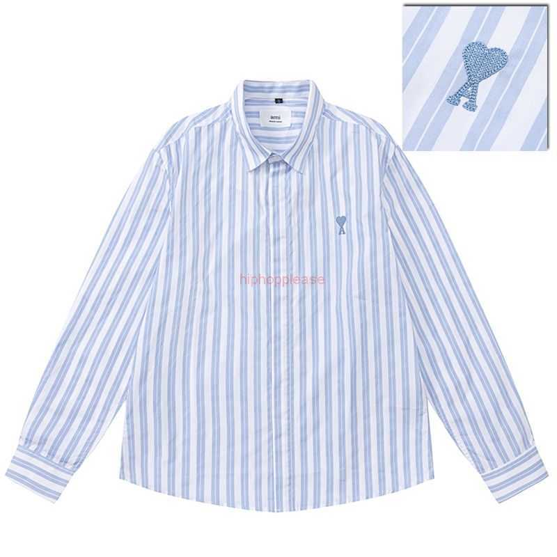 

Ami Designer Fashion Clothing Tees Tshirts Ami Shirt Heart a Embroidered Blue White Stripes Loose Relaxed Versatile Outwear Sunscreen Mens Womens Trend Long Sleeve, Blue 1