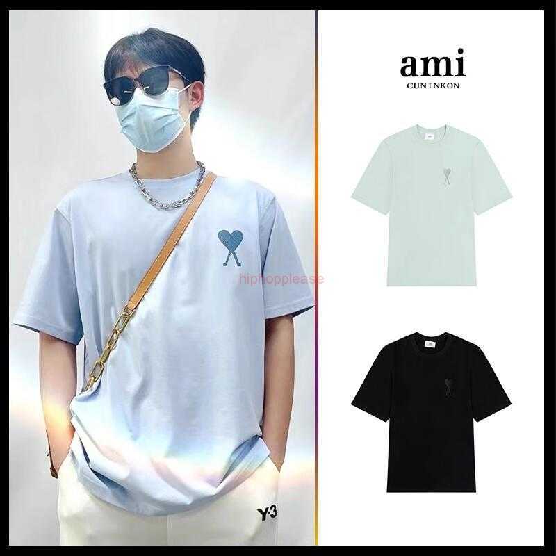 

Ami Designer Fashion Clothing Tees Tshirts Ami Official Website Short Sleeve Men Women Loose Casual Summer New Macaron Same Color Love Embroidery Round Neck T-shirt, White