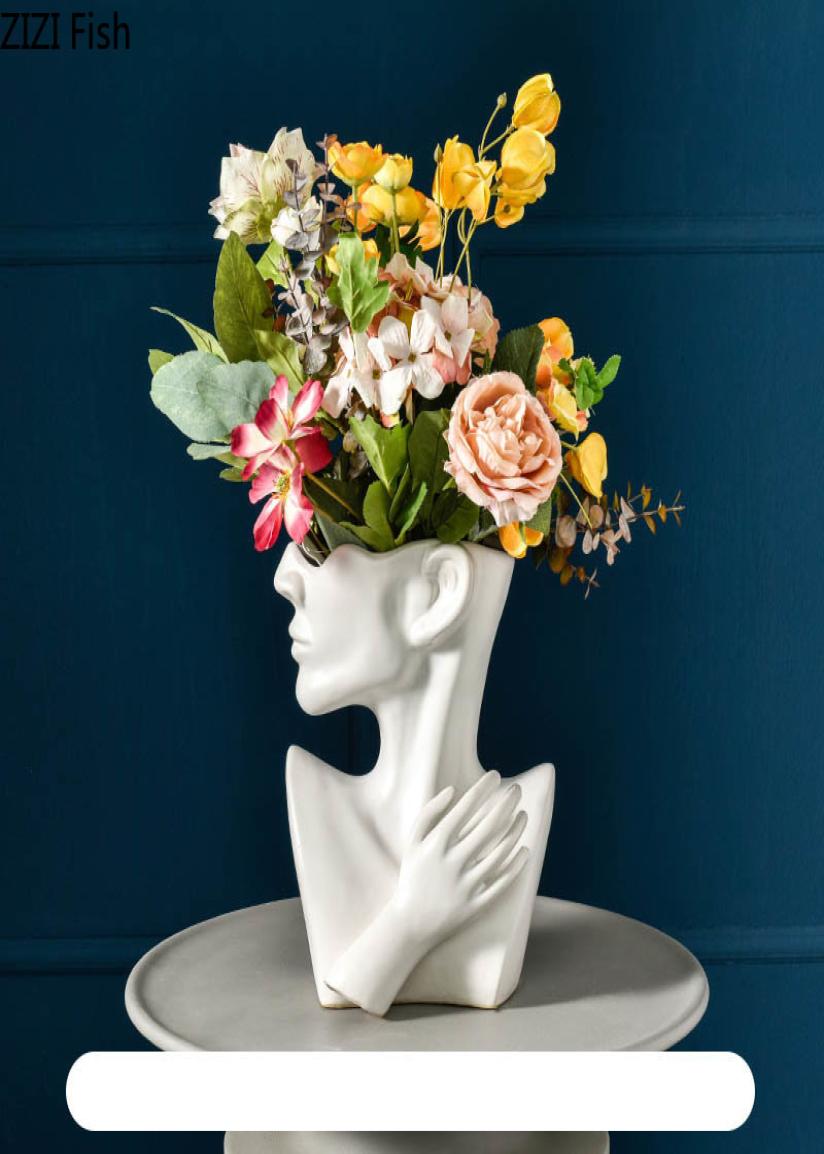

Classic Black White Ceramics Vase Human Head Abstract Half Body Flower Pot Flower Arrangement Human Face Vase Decoration Home2052893
