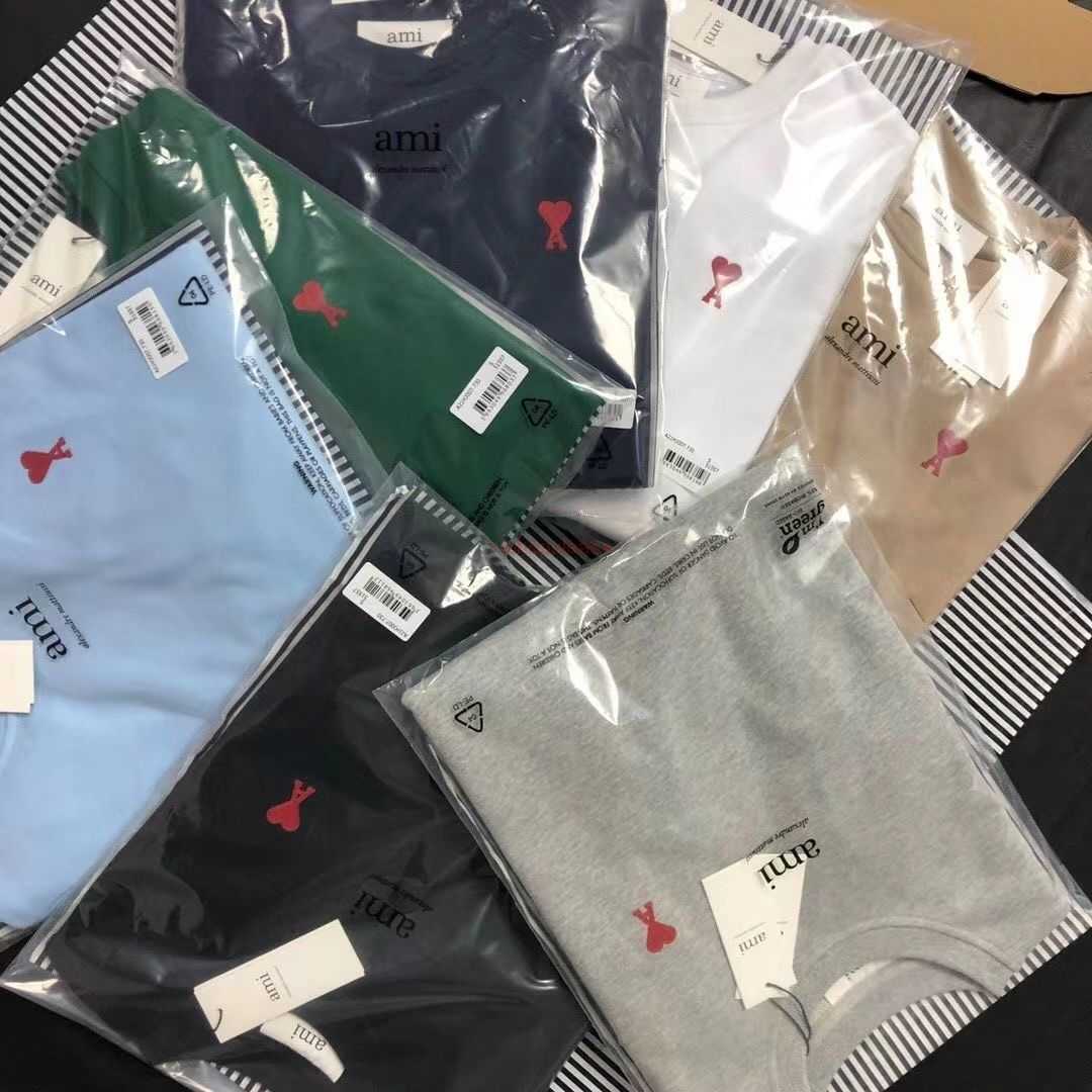 

Ami Designer Fashion Clothing Tees Tshirts Approved Quality Ami Tshirt Red Little Heart Embroidery Letter Peach Heart a Round Neck Short Sleeve Womens Casual Pure Or, Pure original high quality - black red