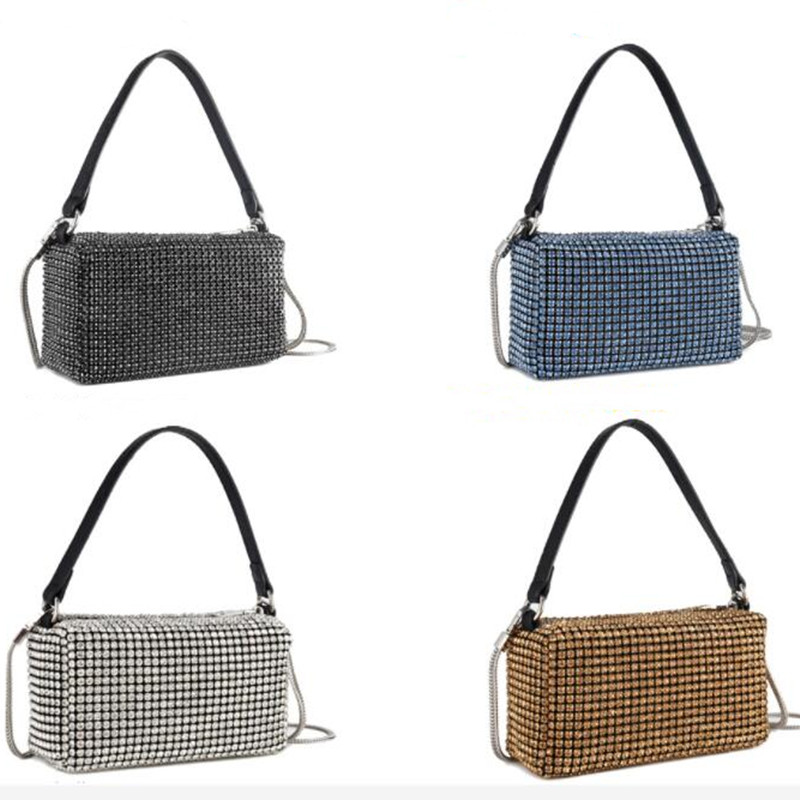 

Pretty Shinning Diamond Shoulder Bags Shimmer Glitter Luxurys Designers Designer W totes Women Rhinestone Flap Handbags Metallic Chain Crossbody Soho Bag, Color 1