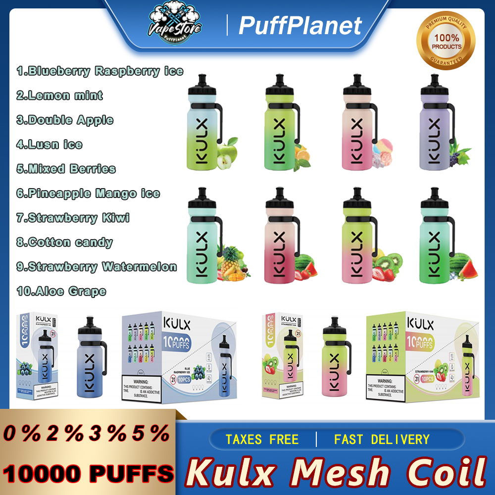 

Original Kulx Mesh Coil 10000 Puff Disposable Vape Pen 20ml Big Pods Cartridge 850mAh Rechargeable Battery 0% 2% 3% 5% Level Vaporizer 14 Flavors E Cigarette 10k Puffs