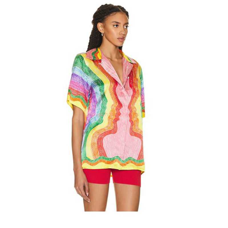 

Casa Designer Fashion Clothing Shirts Tracksuits Sicilian Casablanca Handpainted Rainbow Eye Print Style Shirt Loose Fitting Mens Womens Trendy Short Sleeved Shi, Shipping fee