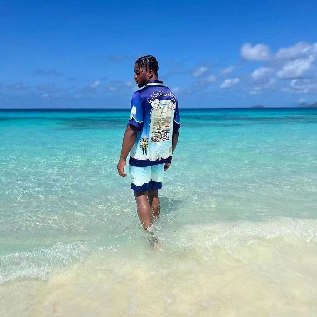 

Casa Designer Fashion Clothing Shirts Tracksuits New Travel Men Women Hawaii City Court Couple Short Sleeve Shirts Fanglue Casablanca Set, Shipping fee