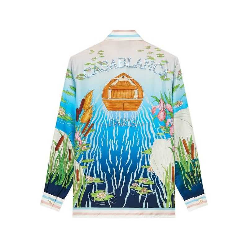 

Casa Designer Fashion Clothing Shirts Tracksuits Casablanca 2023 Reed Swan Boat Sicilian Unisex Blue Twill Silk Shirt, Shipping fee