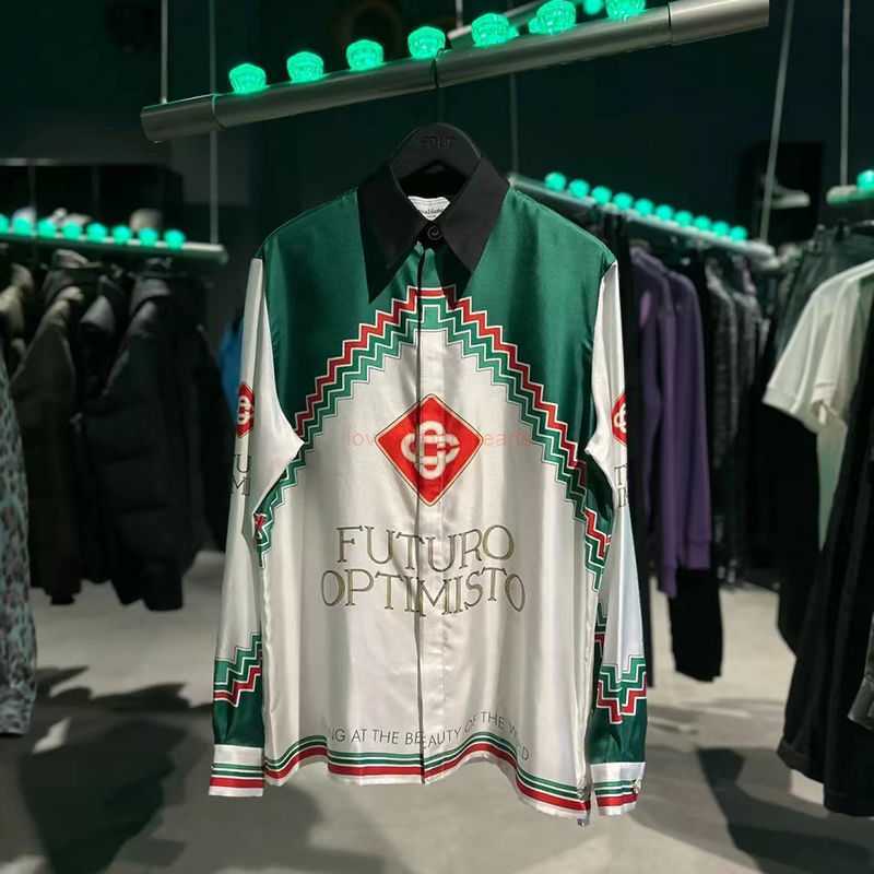 

Casa Designer Fashion Clothing Shirts Tracksuits Dropped Satin Casablanca Style Shirt Slogan Patchwork Loose Men's Women's Versatile Trendy Long Sleeved Shirt, Shipping fee