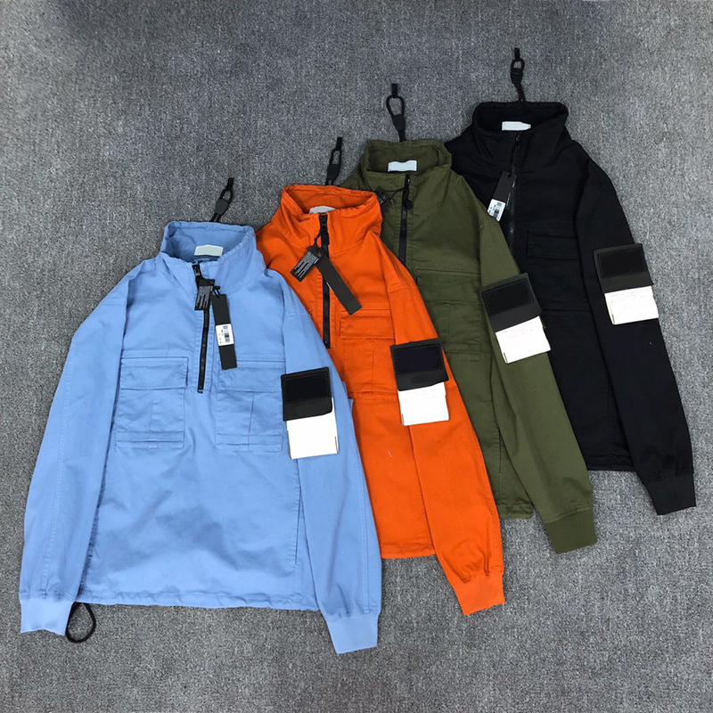 

Men's brand topstoney quality jackets fashion Washed half zipper tooling casual embroidered badge jacket, Sky blue