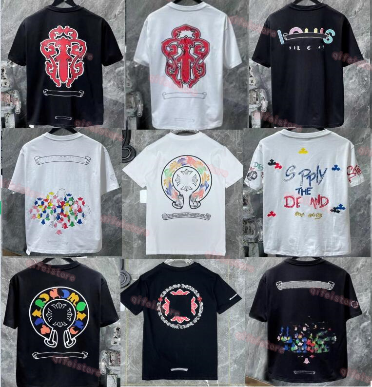 

2023Classics Mens t Shirts Heart High Quality Brand Crew Neck Chromes Short Sleeves Tops Tees T-shirts Casual Horseshoe Sanskrit Cross Print Chromees Hearts X2f, W1111