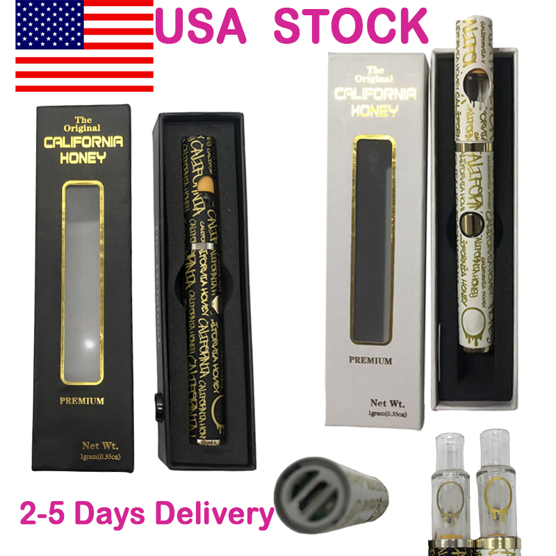 

California Honey All Glass Disposable Vape Pen USA STOCK 450mah Preheat Vaporizer Adjustable Voltage Thick Oil Cart Rechargeable Empty Ecigarette 0.8ml 1.0ml Carts