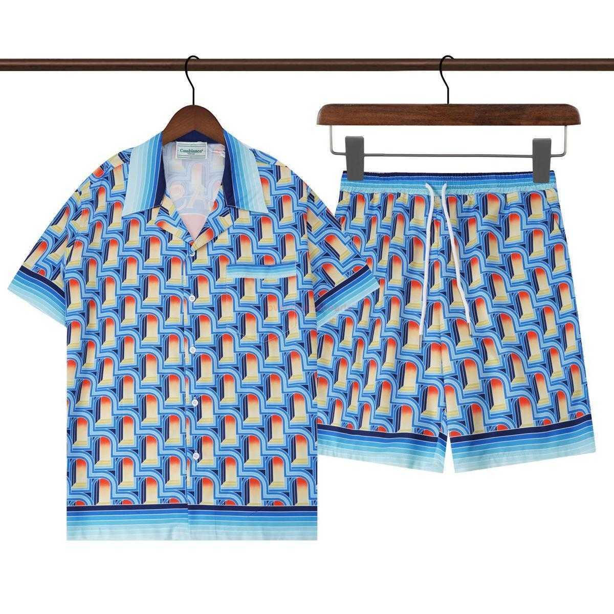 

Casa Designer Fashion Clothing Shirts Tracksuits 2023 New Casablanca Blue Door Aop Short Sleeve Shirt Set for Men Women, Shipping fee