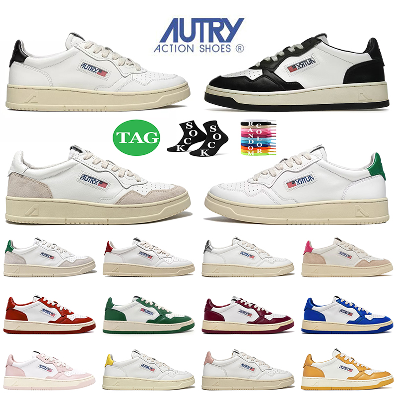 

2023 Autry Medalist Leather Low Shoes Designer Action Upper Two-tone Sneakers Autries USA Suede White Black Pandas Lows Pink Women Athletic Sports Trainers Size 35-43, 2 white black