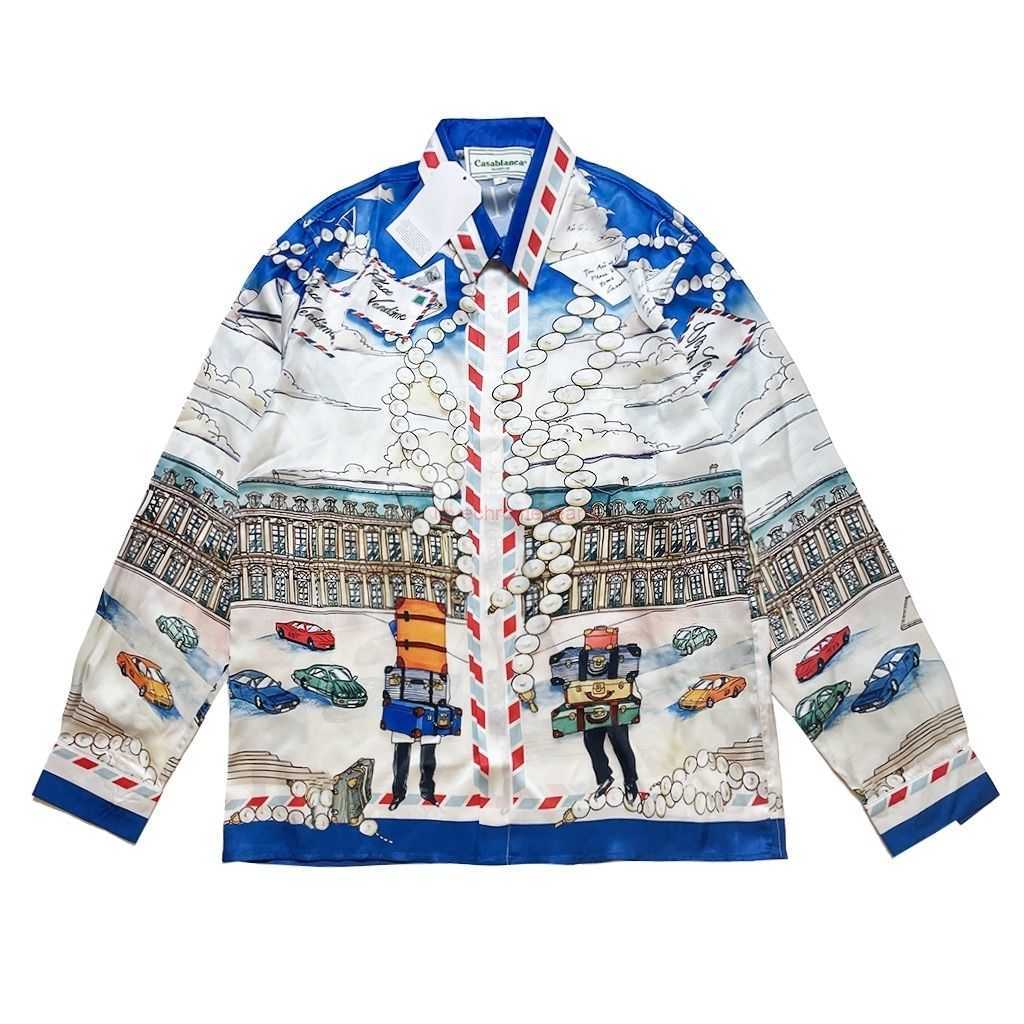 

Casa Designer Fashion Clothing Shirts Tracksuits High Quality Casablanca Pearl Pop Autobot Print Men' Women' Loose Versatile Silk Long Sleeve Shirt, Shipping fee