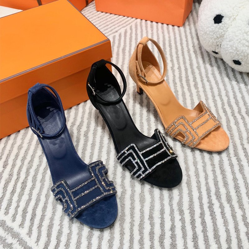 

Designer Sandals Women High Heels Calfskin Leather Sandal Classic Stiletto Heel Santorini Legend Shoe Flat Wedge Heel Shoes 35-40