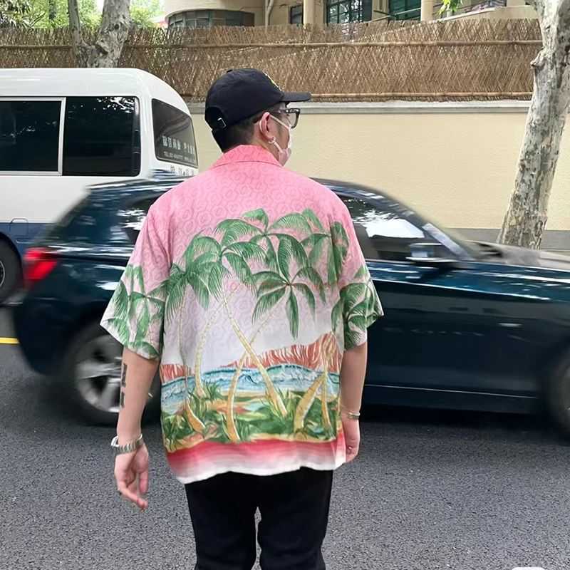 

Casa Designer Fashion Clothing Shirts Tracksuits Pendant Casablanca Sicilian Coconut Tree Print Style Shirt Loose Men's Women's Fashion Brand Short Sleeve Shirt, Shipping fee