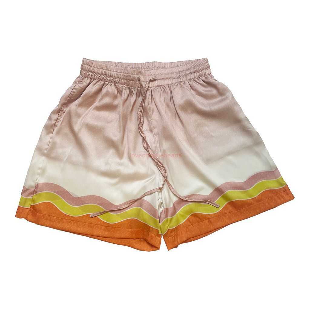 

Casa Designer Short Fashion Casual Clothing Beach shorts Casablanca 23 Rainbow Gradient Picture for Men Women Couples Same Silk Quarter Shorts for Beach Casual Vers, Beige