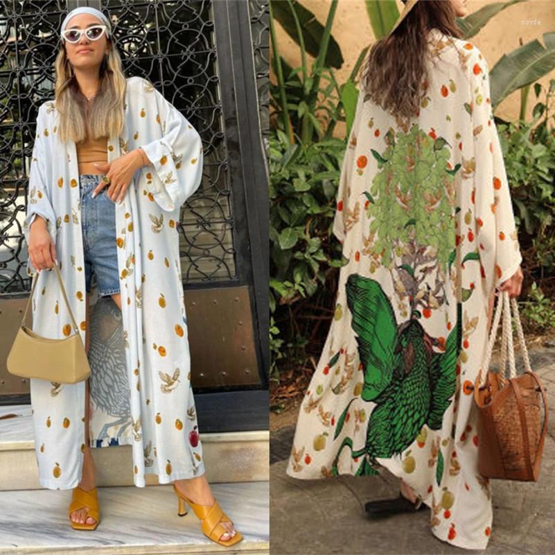 

Women's Swimwear Long White Kimono Bikini Cover-ups Boho Print Wrap Dress Women Summer Clothes Beach Wear Swim Suit Cover Up Sarongs