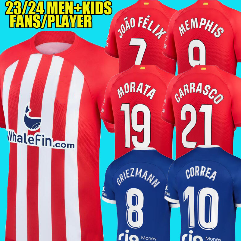 

home soccer jerseys 23 24 Morata JOAO FELIX 2023 2024 M.LLORENTE GRIEZMANN Carrasco SAUL Correa football shirt men kids kit sets uniforms AtlETicO MaDriDS FANS PLAYER, 120th adult ucl