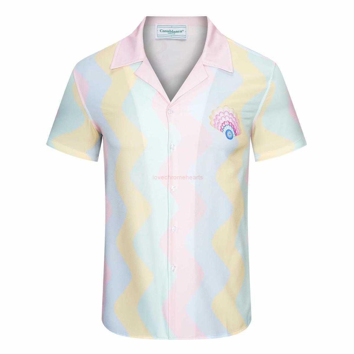 

Casa Designer Fashion Clothing Shirts Tracksuits 2023 New Casablanca Pink Peacock Fan Short Sleeve Shirt Men's Women's Ins Trendy Shirt, Shipping fee