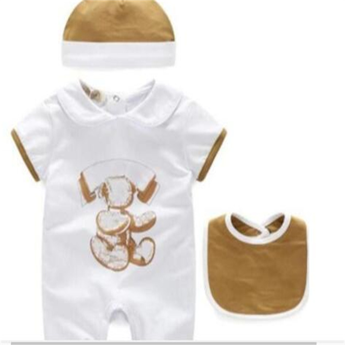 Barboteuse d'été pour bébés filles et garçons, combinaisons à manches courtes + bonnet + bavoir en coton, ensemble de vêtements mignons pour enfa