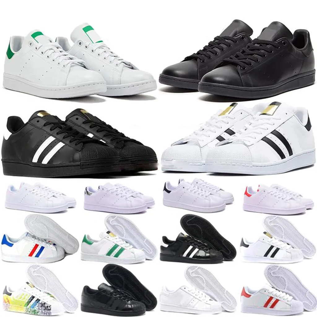 

Fashion Stan Smith Superstars Casual Shoes Men Women Triple Black White Oreo Laser Golden Platform Sports Sneakers Flat Trainers, Color#2