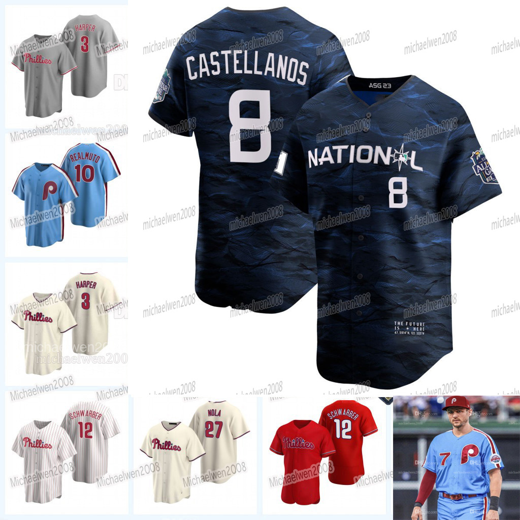 

7 Trea Turner Phillies 2023 All Star Jersey Nick Castellanos Rhys Hoskins 2023 Harper Kyle Schwarber Bryson Stott Bryce Nola J.T. Realmuto Philadelphia Wheeler Walker, Women cool base
