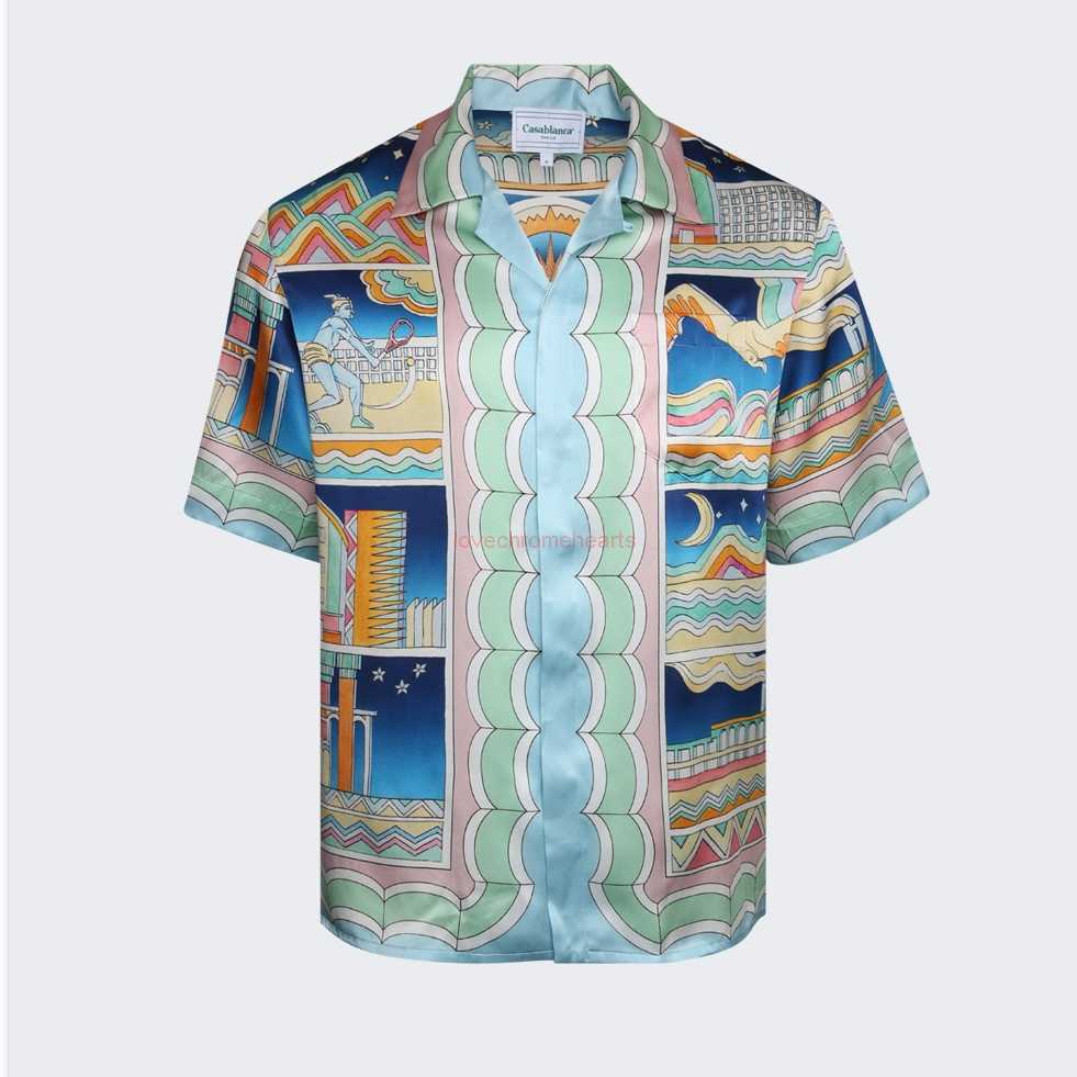 

Casa Designer Fashion Clothing Shirts Tracksuits Summer New Product Casablanca 22ss Greek Mural Unisex Couple Hawaiian Short Sleeved Shirt, Shipping fee