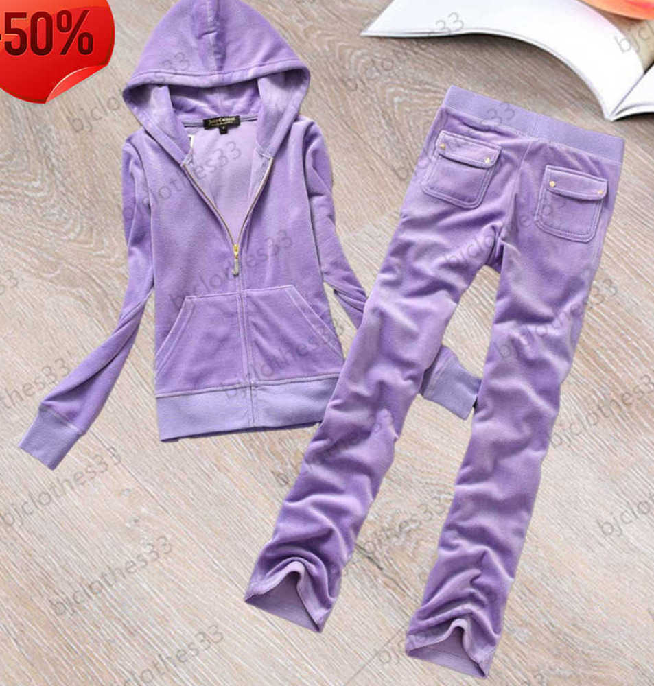

Juicy Tracksuit Womens Two Piece Pant Velvet Fabric Zipper Flap Pocket Regular Hooded Jackets Tops Elastic-waisted Loose Casual Trousers, 18