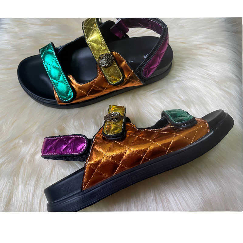 

Womens Fashion Kurt Geiger Sandals Platform Slippers Stitching Luxury Rainbow Summer Flat Beach Sandal Designer Slides Flat Shoes Eagle Head Diamond Hook Loop, Colour