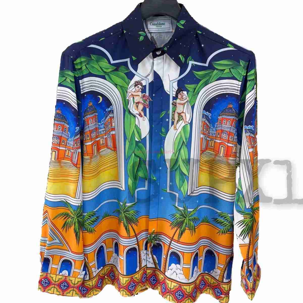 

Casa Designer Fashion Clothing Shirts Tracksuits High Quality Casablanca 23 Cupid Castle Sicilian Long Sleeved Shirt for Male Female Couples, Shipping fee