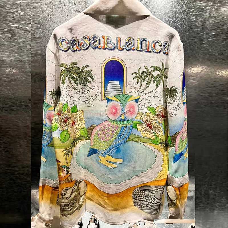 

Casa Designer Fashion Clothing Shirts Tracksuits 23ss Pendant Casablanca Buddha Owl Style Shirt Loose Men's Women's Versatile Fashion Brand Long Sleeve Lining, Shipping fee