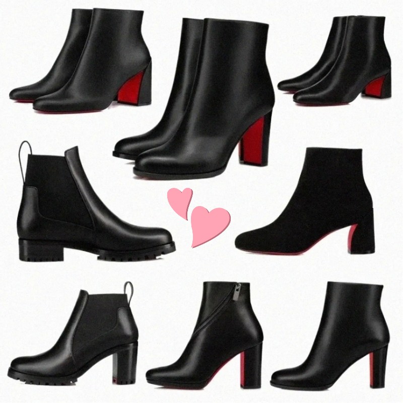 

Red-Bottoms popular Trendy Shoes Women Short Booties Dress Ankle Boot Heels Boots Luxury Reds Soles Heel Womens Pumps Turela Party shoes 35-43