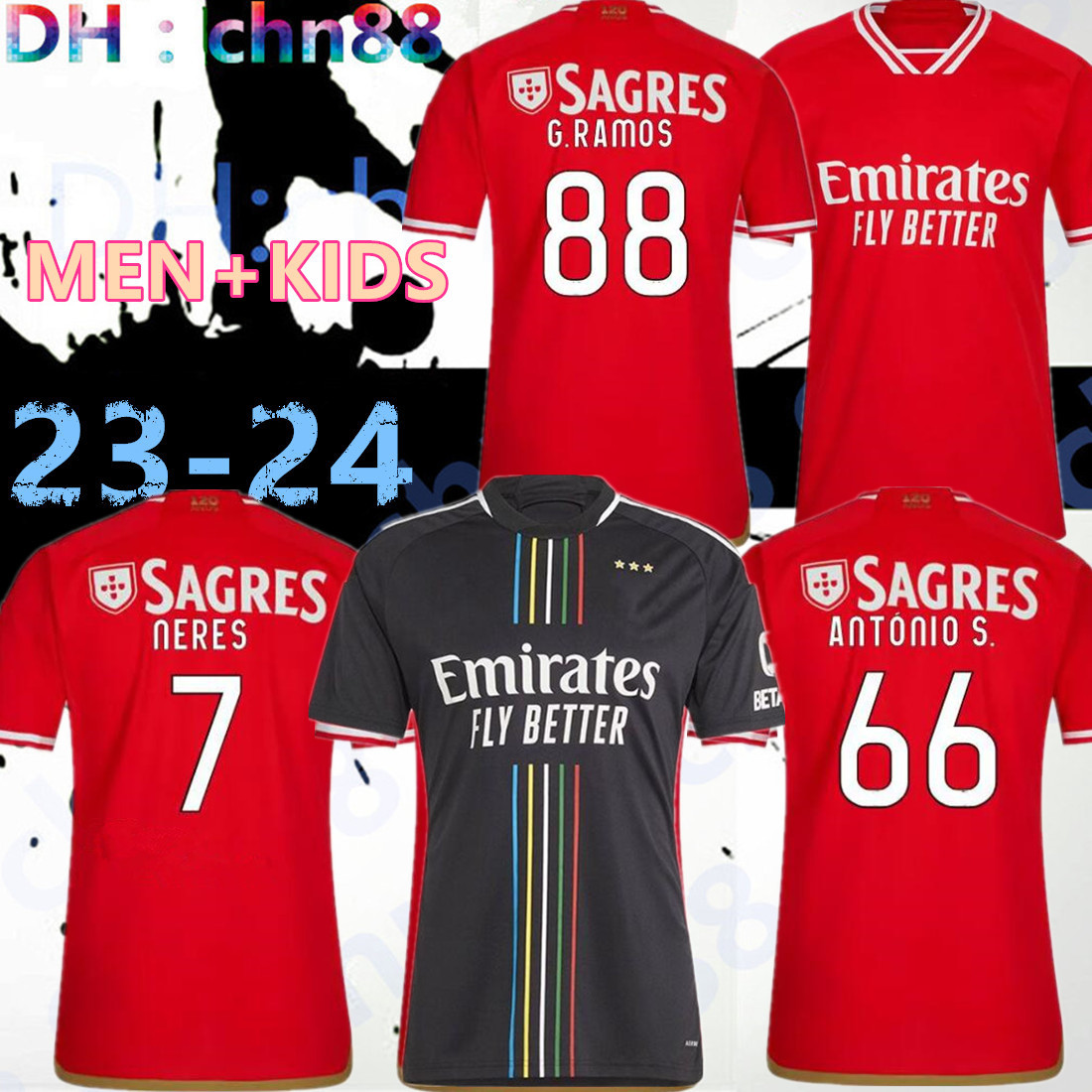 

23/24 Benfica Soccer Jerseys Camisetas Kid Kit 2023 2024 Away Home Camisa de futebol Football Shirt Player Version Training Goalkeeper G.RAMOS NERES AURSNES RAFA MUSA, 23-24 home