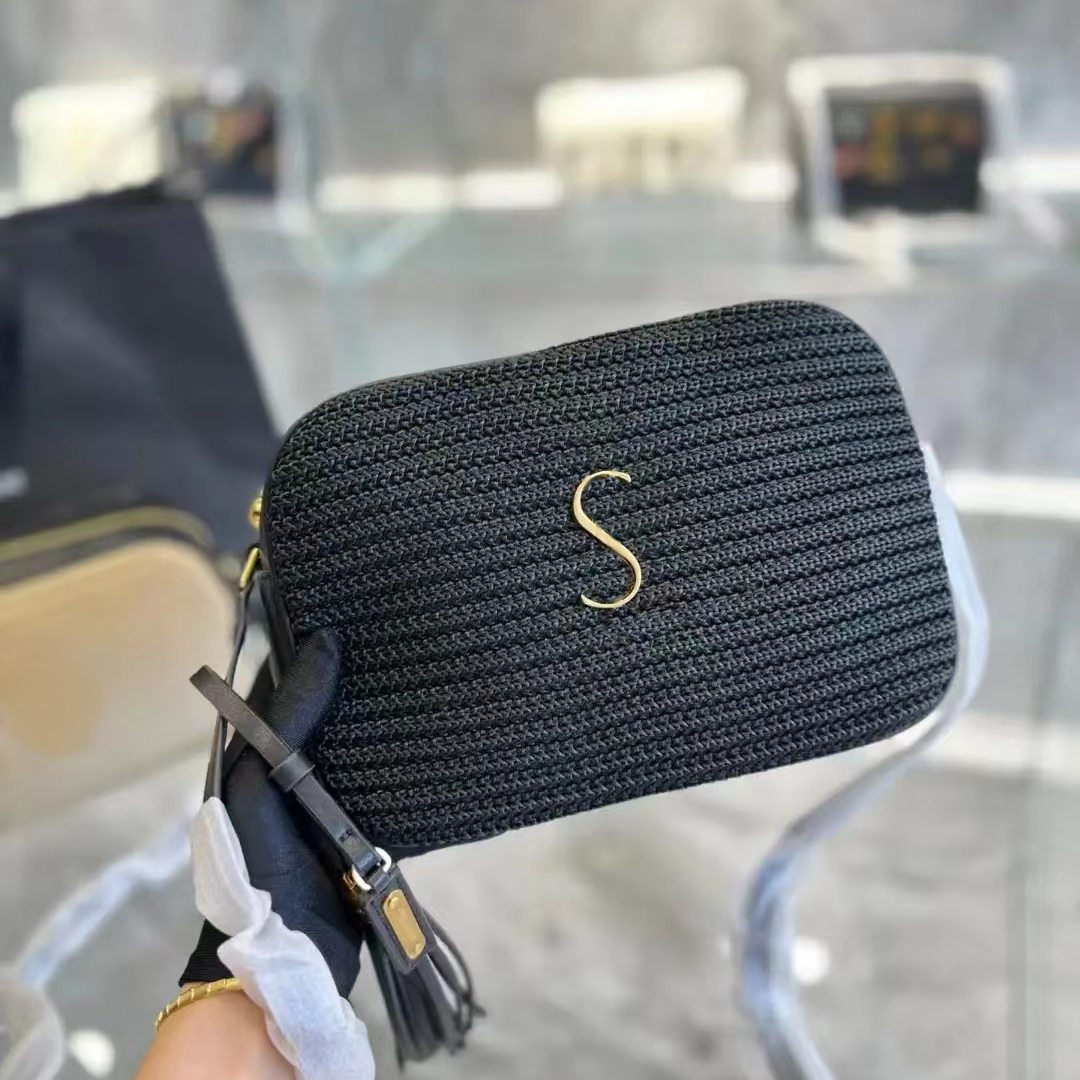 

Womens Straw lou weave square camera bag Designer Luxurys handbags shoulder envelope tote bags Raffias leather city purse beach bag Mens clutch chain cross body bags, White gold