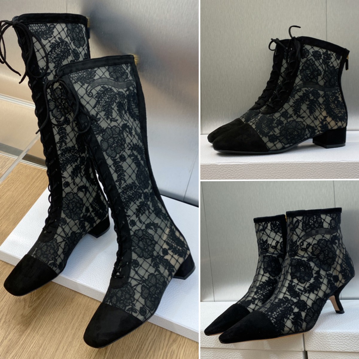 Designer Roses bottes broderie rose design de luxe moyen bottes longues 3cm talon chaussures de soirée