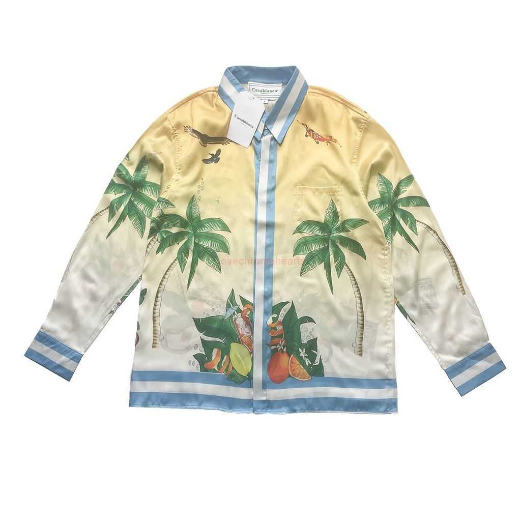 

Casa Designer Fashion Clothing Shirts Tracksuits High Quality Casablanca Coconut Tree Tennis Racquet Printed Men' Women' Loose Versatile Silk Long Sleeve Shirt, Shipping fee
