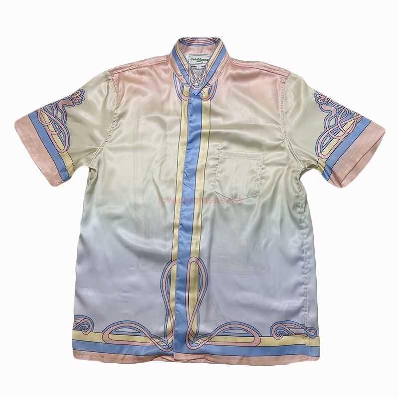 

Casa Designer Fashion Clothing Shirts Tracksuits Casablanca 22ss Palace Colorful Cloud Gradient Men Women's Same Style Couple Hawaiian Silk Short Sleeve Shirt, Beige