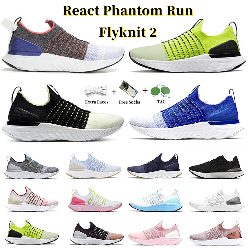 

React Phantom Run Flyknit 2 Volt Running Shoes womens trainers Triple Black Fly White knit MOC Game Royal Bumblebee Breathable light mens outdoor sports sneakers, Color#16