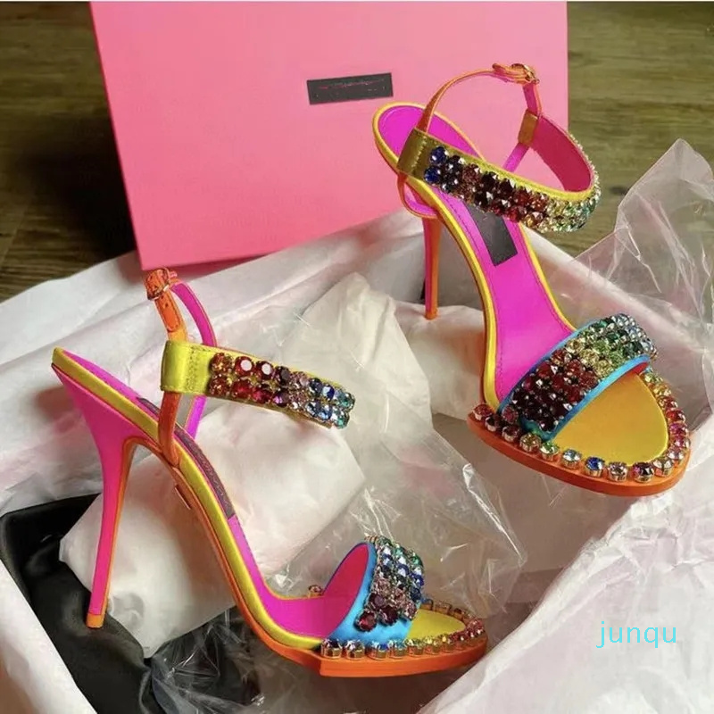 

Spring and Autumn Fashion Women's Sandals Bowknot Crystal Ankle Strap High Heel Shoes Round Head Slim High HeeShoe Wedding Celebration Dance Design Shoe Factory, As pic