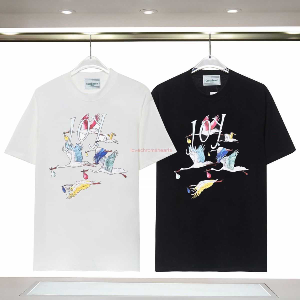 

Casa Designer Fashion Clothing Tees Tshirts 2023 Spring/summer New Casablanca Colorful Crane Letter Short Sleeve T-shirt for Men Women, White