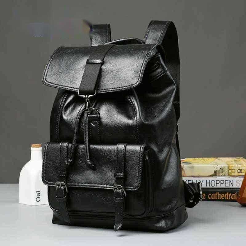 

Trendy Men Leather Backpack Bags Fashion Luxury Waterproof College School Backpack Back Pack 220613, Black