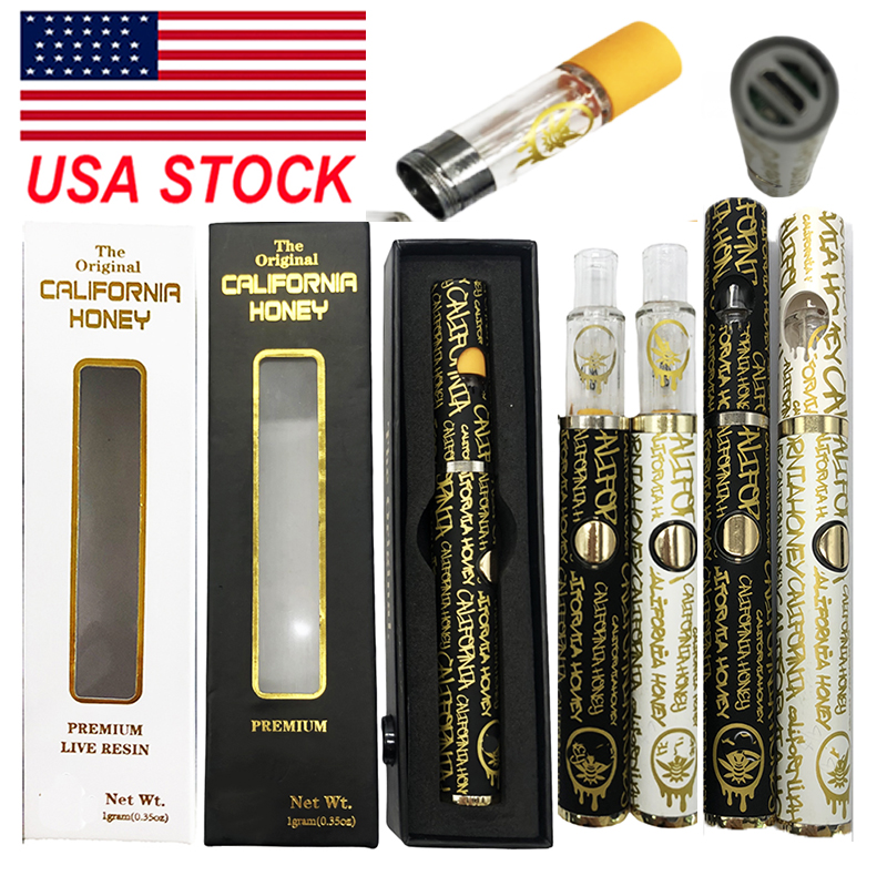 

USA STOCk California Honey Disposable Vape Pen Full Glass Cartridges 0.8ml Screw In Tops Empty Carts Thick Oil Preheating Vaporizer Pens E Cigarettes Packaging Boxes