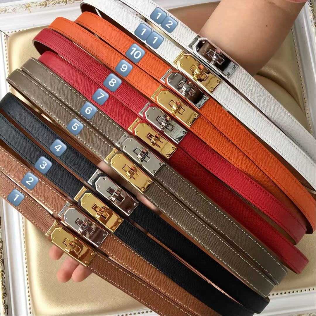 

Belts Suspenders Kelly female buckle h family retractable 18mm fine top layer cowhide palm pattern belt, White silver button