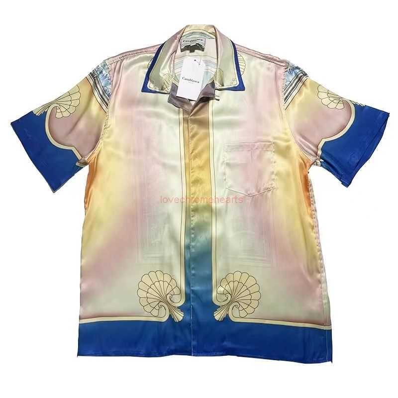 

Casa Designer Fashion Clothing Shirts Tracksuits High Quality Casablanca Dream Beach Gradient Print Men' Women' Loose Versatile Silk Short Sleeve Shirt, Shipping fee