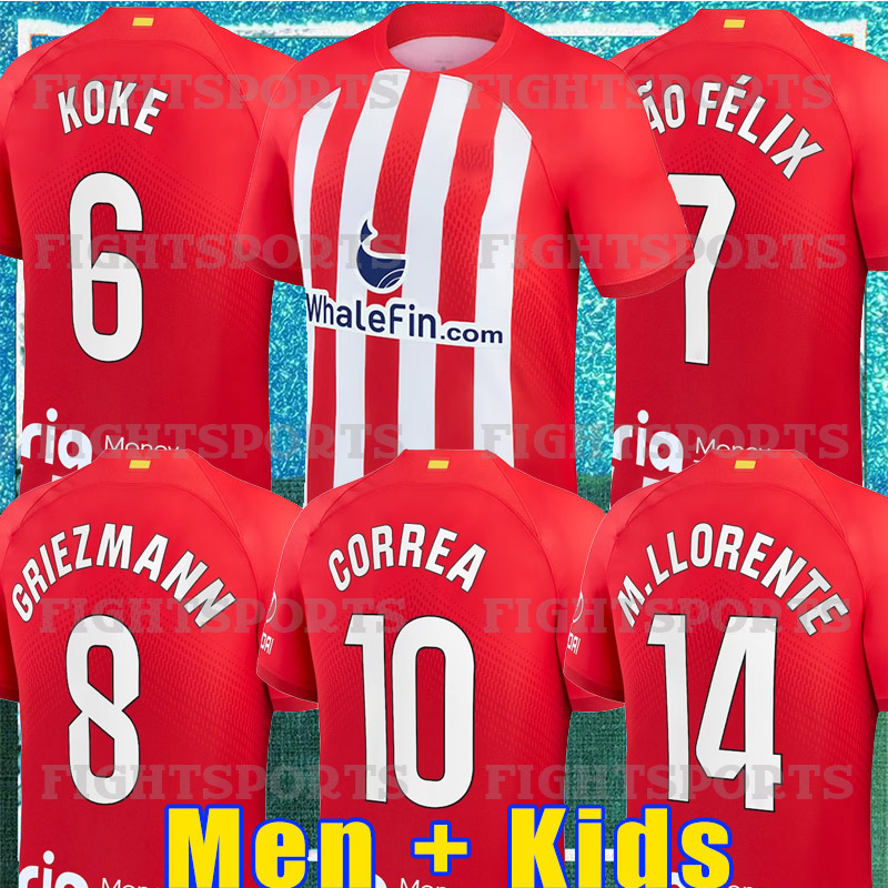 

Atletico Madrids soccer jerseys 23 24 120th anniversary JOAO FELIX 2023 2024 M.LLORENTE GRIEZMANN KOKE SAUL Correa LEMAR football shirt men kids kit sets uniforms, Away