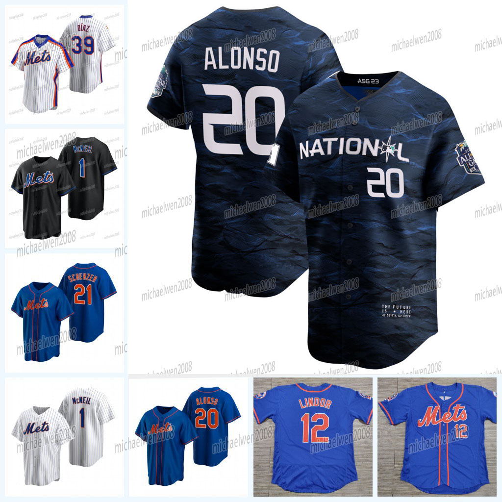 

12 Francisco Lindor Mets 2023 All Star Jersey Brett Baty Jeff McNeil Pete Alonso Starling Marte Daniel Vogelbach Nimmo Pham Josh Walker Justin Verlander Vogelbach, Men flex base