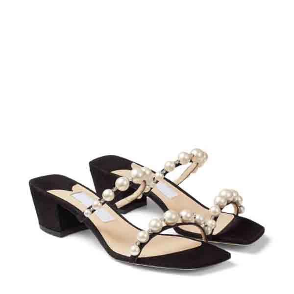 23 Chaussures de luxe, sandales d'été, pantoufles, talons bas épais, talons hauts, talons hauts AMARA 45 mm, bout ouvert en daim, lacets Muller,