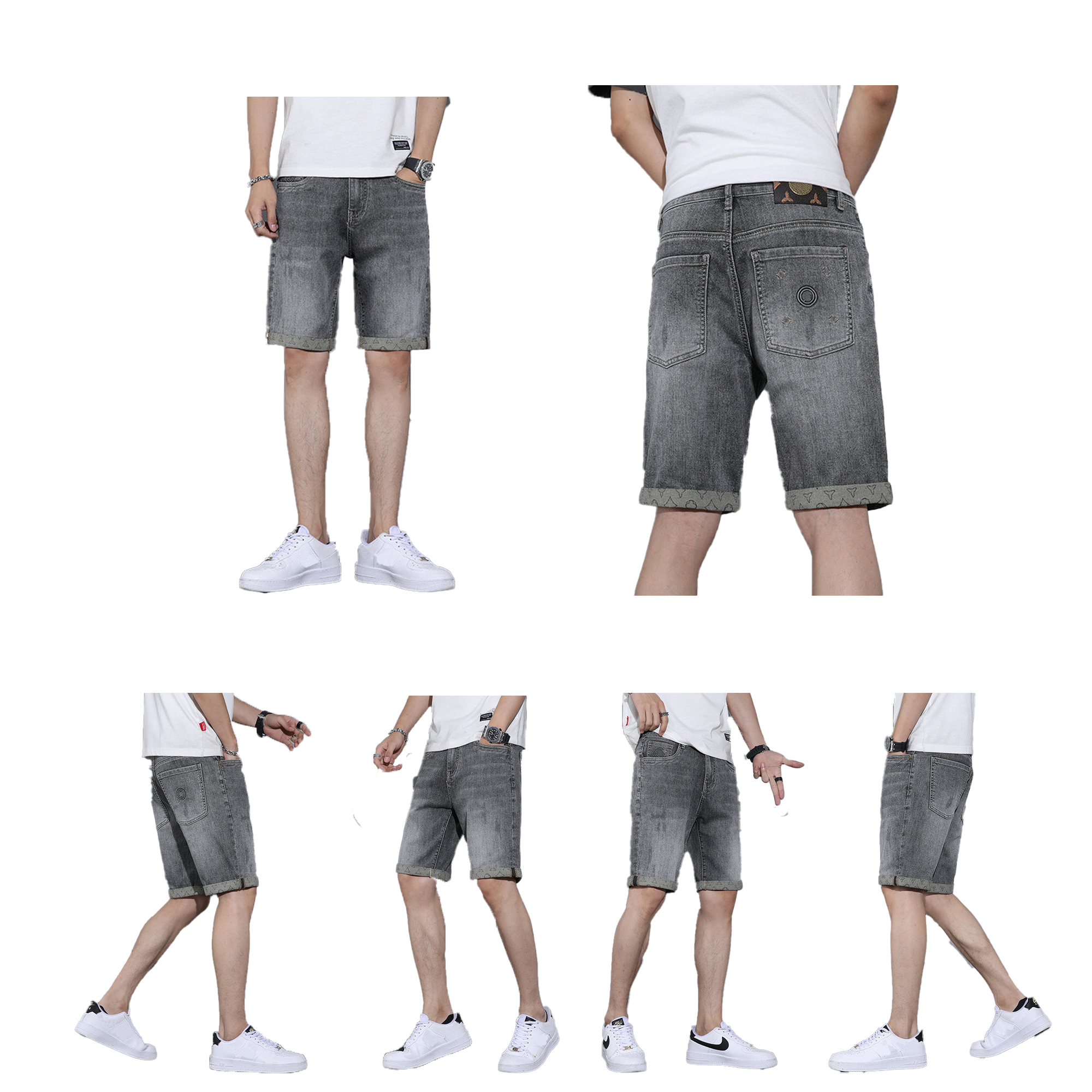

Summer men's designer men's shorts, denim trendy cropped pants, casual straight loose baggy, versatile anthracite embroidered casual shorts, size 28-38, Gray