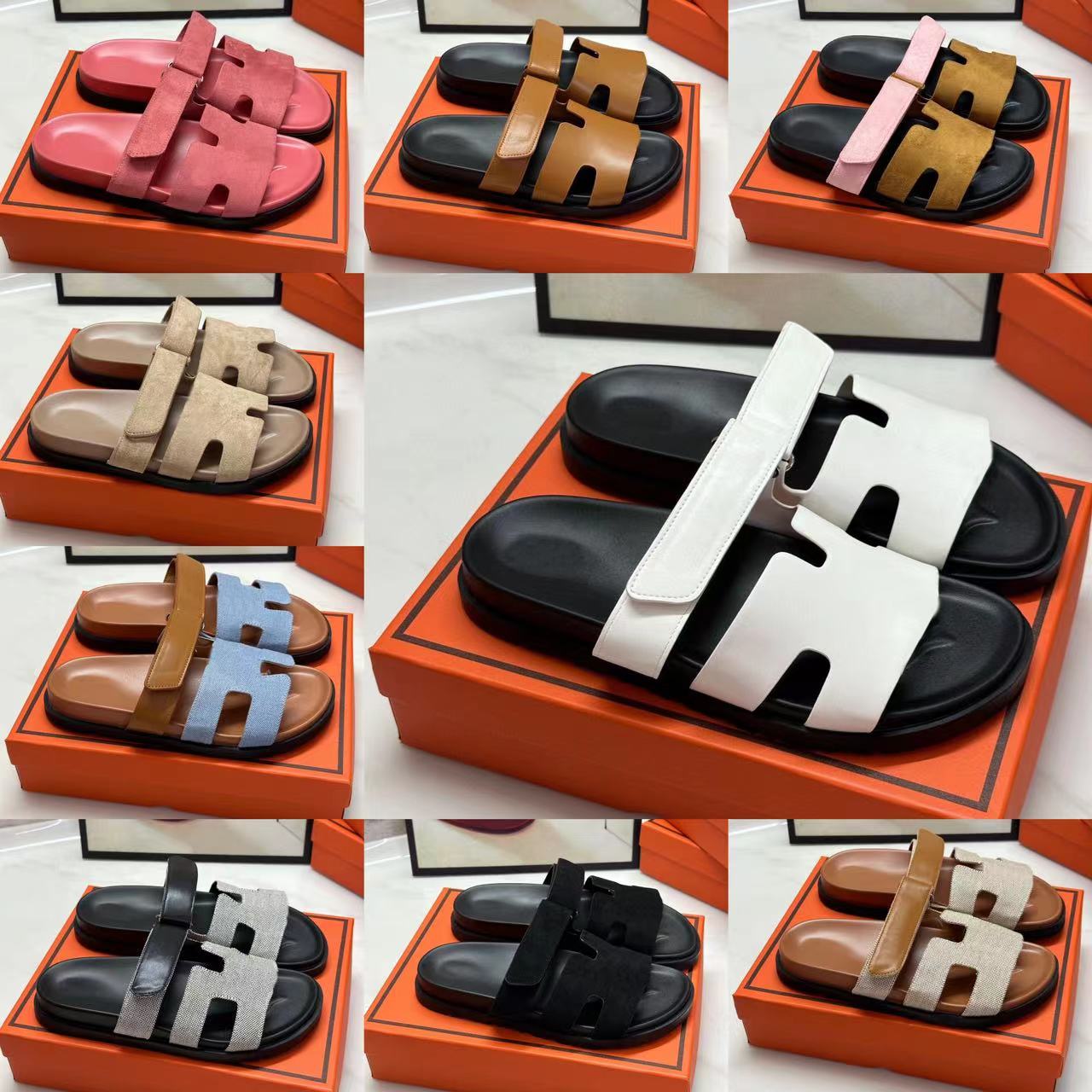 

Designer Shoes Women Slippers Summer Sandals Men Classic Brand Casual Thick sole Soft Outdoor Shoes h sandals Leather Suede Beach Shoes With Box, Vip 1