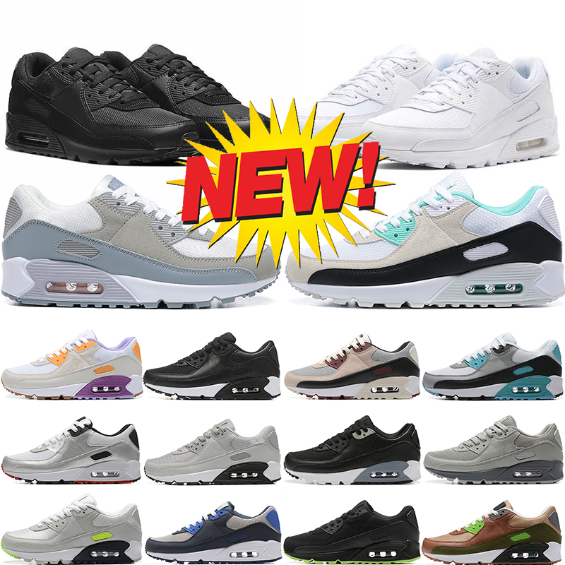 

90s running shoes 90 for mens womens triple black white Crimson Tint Action Grape Citron Burgundy Crush Icons Grey Orange sports trainers sneakers, #4 black white 40-46